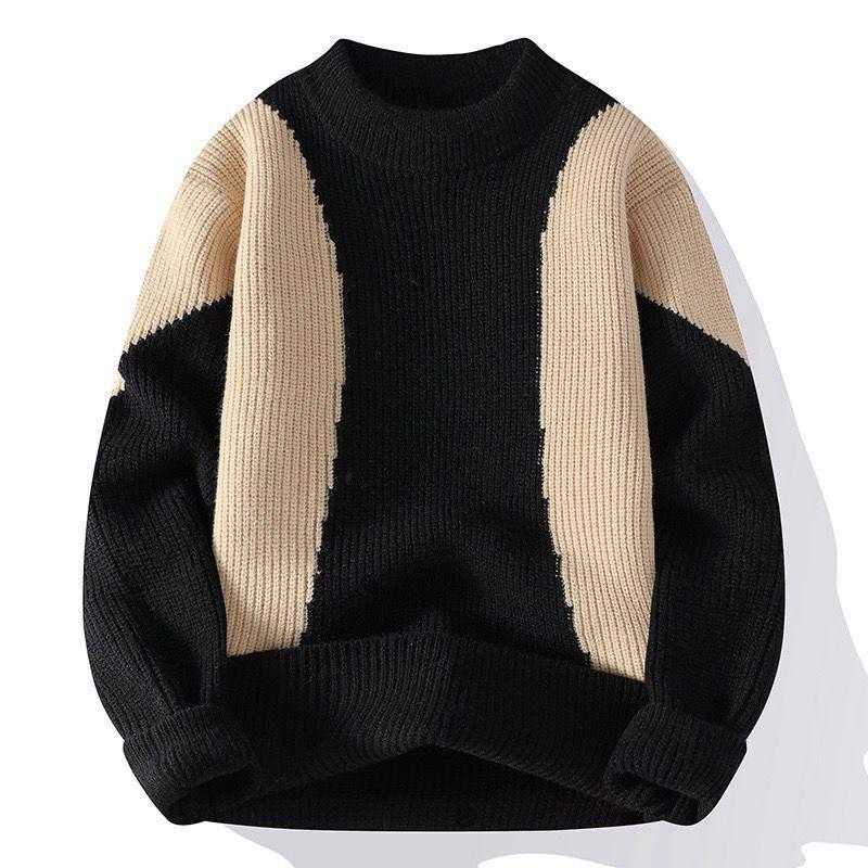 Autumn Winter Patchwork Pullover Sweater Soft Long Sleeve Casual Crewneck Sweaters