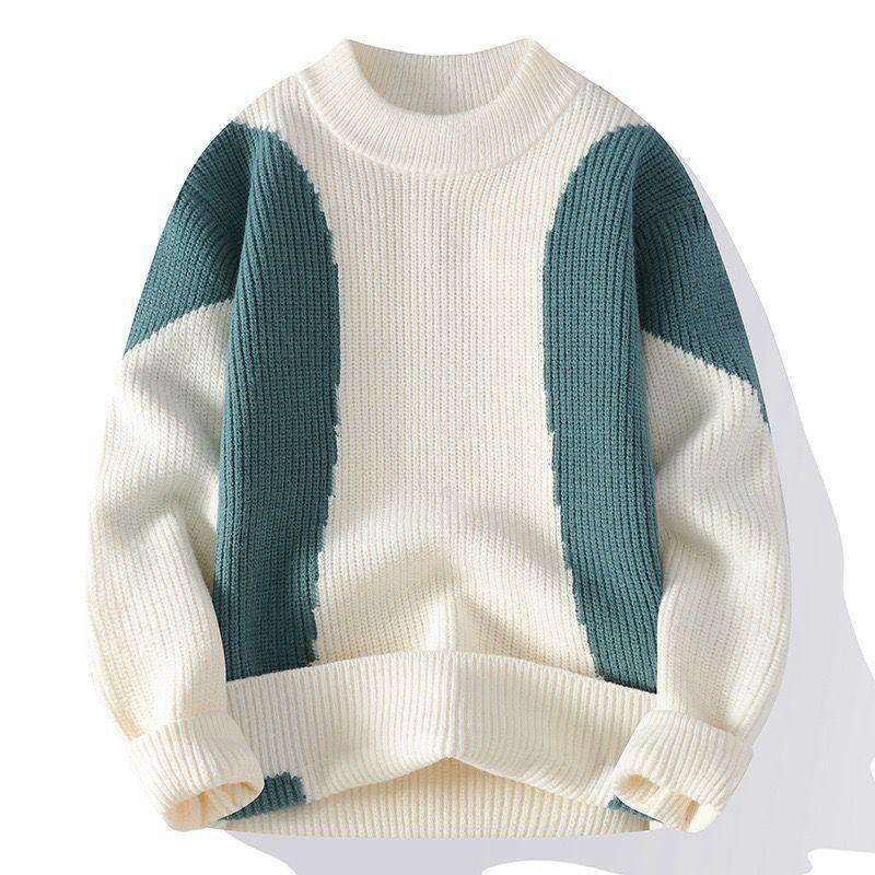 Autumn Winter Patchwork Pullover Sweater Soft Long Sleeve Casual Crewneck Sweaters