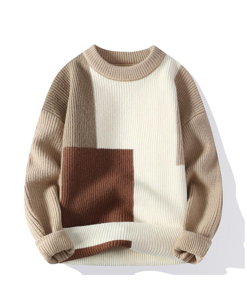 Autumn Winter Patchwork Pullover Sweater Soft Long Sleeve Casual Crewneck Sweaters
