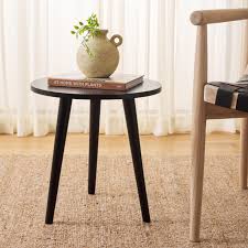Round Side Table, Black End Table Bedside Table Nursery with Wood Legs