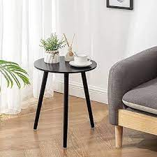 Round Side Table, Black End Table Bedside Table Nursery with Wood Legs