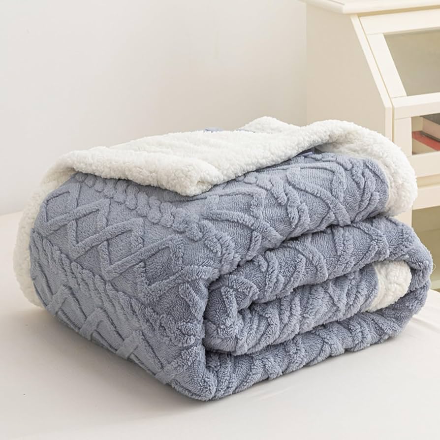 Soft Fluffy Decorative Blanket Rough Striped Warm Cozy Plush Faux Rabbit Fur Blanket for Family Sofa Bed Living Room Bedroom (White)