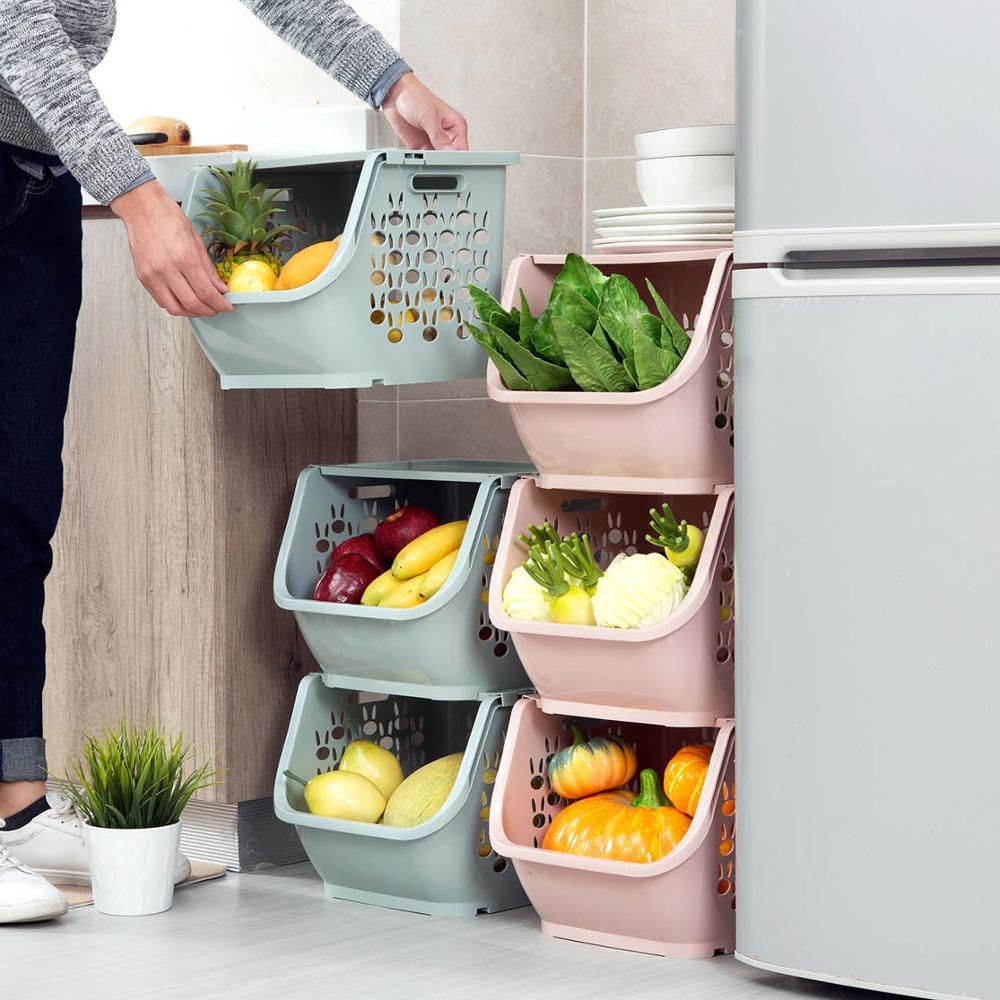 Kitchen Storage Basket Food Storage Containers Vegetables Fruit Shelf Racks Sundries Organizer Hollow Baskets Bathroom Supplies