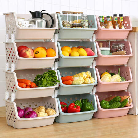 Kitchen Storage Basket Food Storage Containers Vegetables Fruit Shelf Racks Sundries Organizer Hollow Baskets Bathroom Supplies