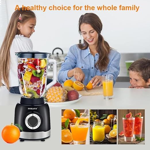 Blender, 5 Adjustable Speeds + Pulse, Multifunctional 3 in 1, 1.5L Blender Smoothie, 0.7L Meat Grinder, 0.25L Grinder, BPA Free