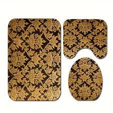 3 Piece Bathroom Rug U Shape Contour Rug with Toilet Lid Cover Bath Mats Black